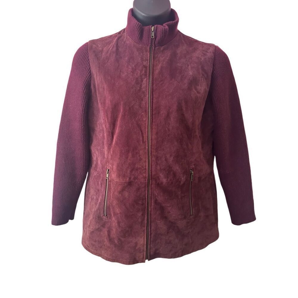 Women's Dark Burgundy High Neck Suede Full Zip Jacket Size 14W